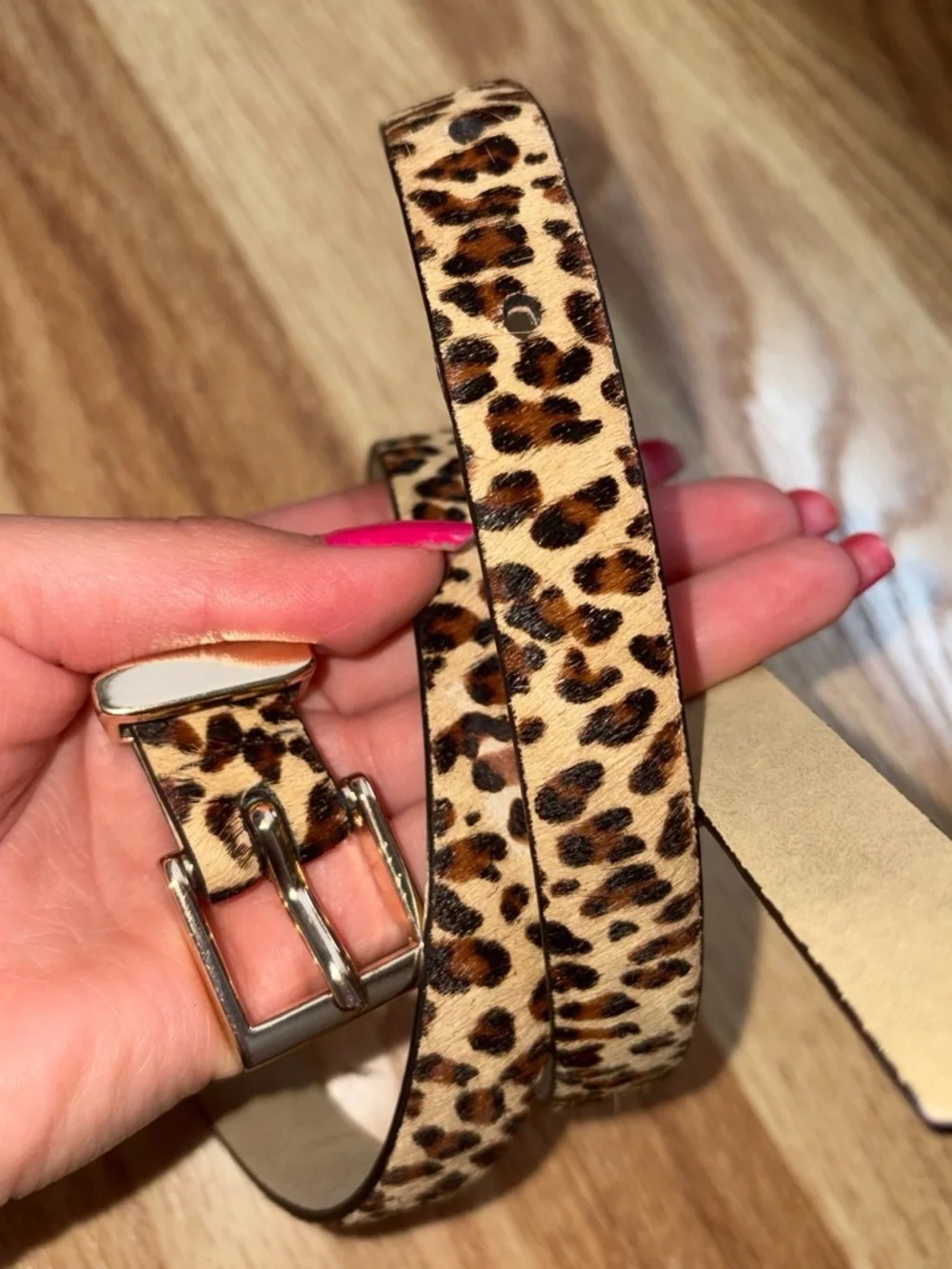Halogen Leopard Print Belt with Gold-Tone Buckle